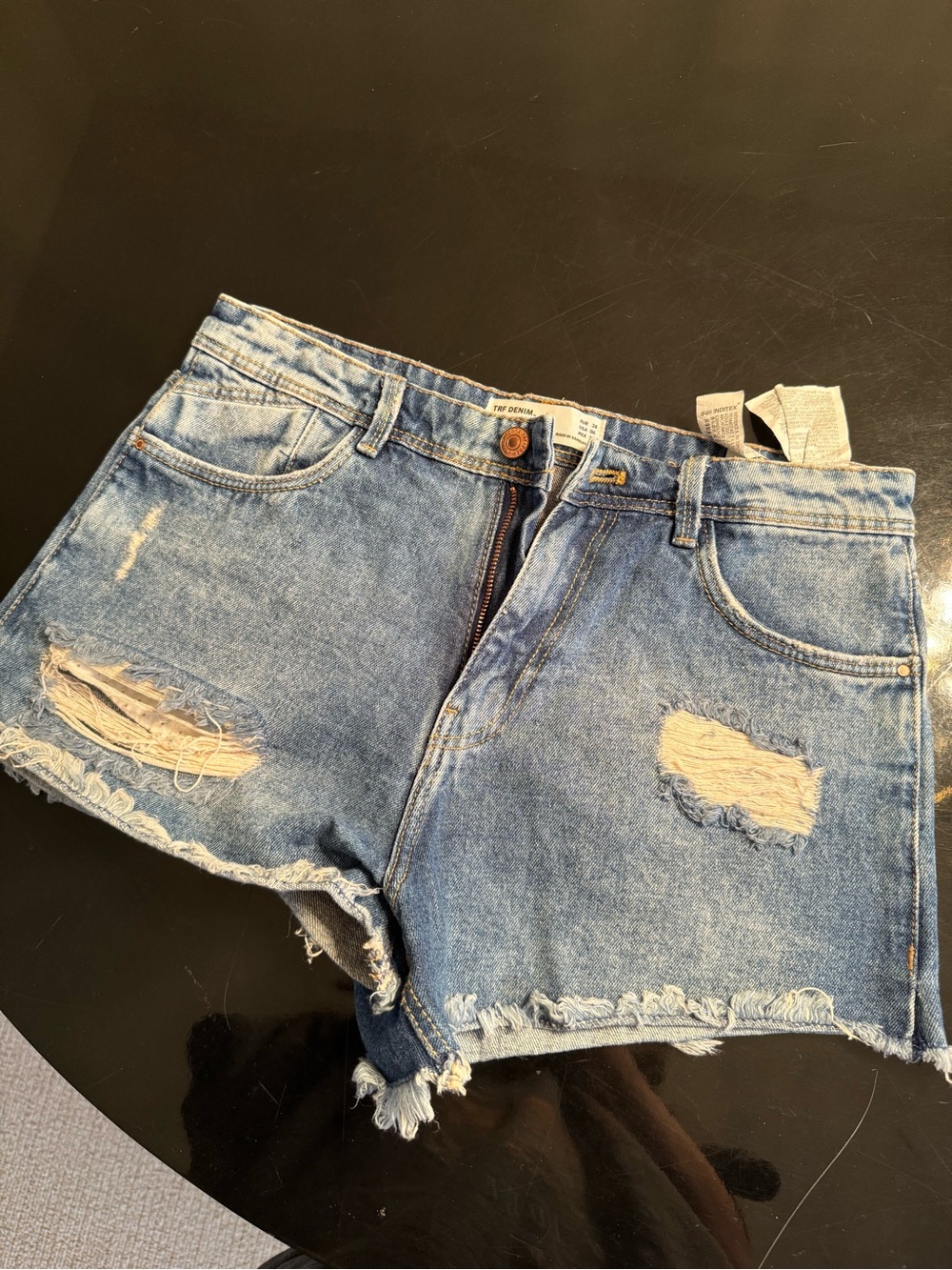 Zara Light Blue Distressed Denim Shorts